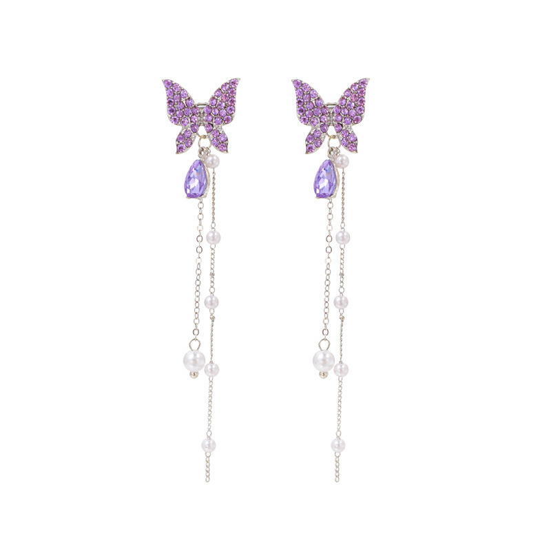 Fairy and Sweet Butterfly Earrings, High-End Lady Style Long Tassel Slimming Earrings for Women Factory Wholesale
