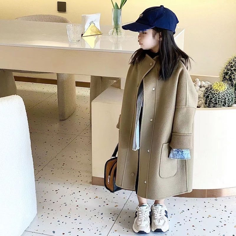 2024 Korean Style Double-Sided Woolen Outwear, Medium and Large Children's Woolen Outwear, Autumn and Winter Cashmere Outwear, Western Style Concealed Button Outwear