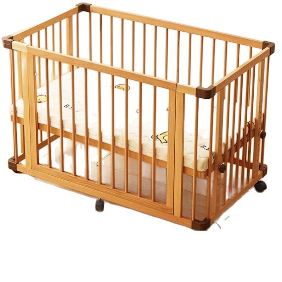 All-Beech Crib Removable Newborn Baby Crib Multi-Functional Solid Wood Kidsren's Splicing Large Bed with Rollers