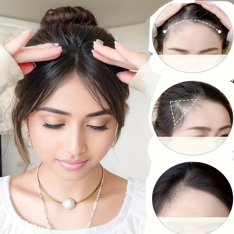 Bangs Wig for Women, Fluffy Hair Volume, Top Hair Replacement, Eight-Shaped Bangs, Light and Invisible, Simulated Human Hair Fake Bangs