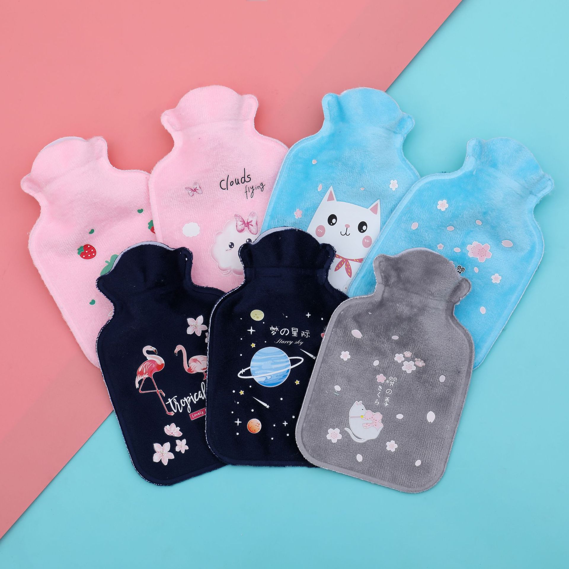 Winter plush water injection hot water bag cartoon mini Super velvet warm water bag student dormitory carrying water filling hand warmers