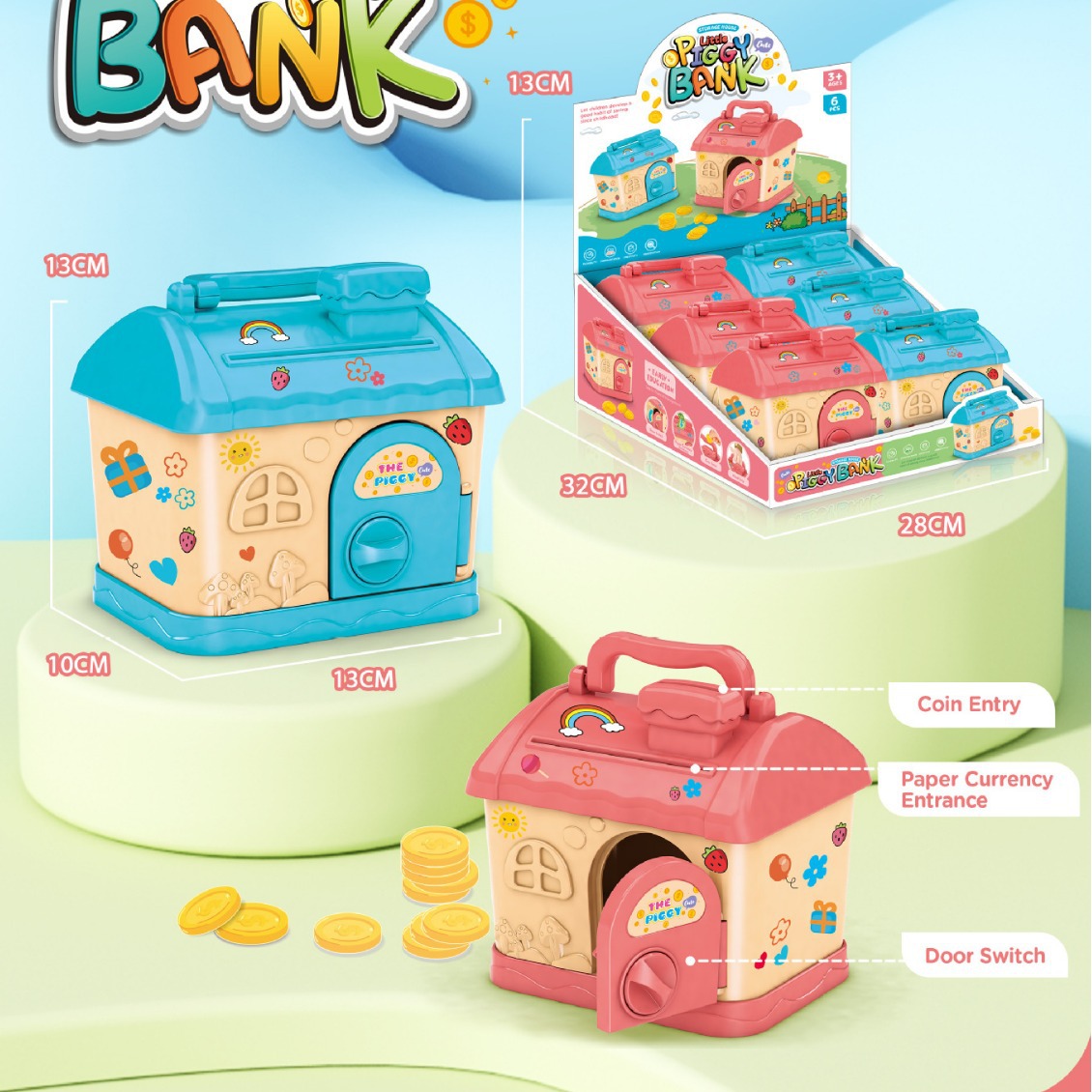 Piggy bank password box House rocket capsule saving storage machine safe paper coin student children's toy