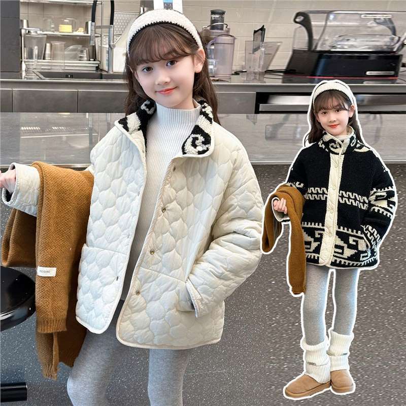2025 осень-зима новая reversible одежда для детей для девочек среднего и пожилого возраста утолщенная хлопковая мягкая стеганая зимняя куртка