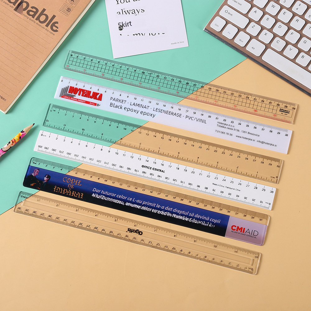 30cm ruler in stock mapping advertising multi-functional student stationery plastic ruler injection molding black scale can be Wholesale