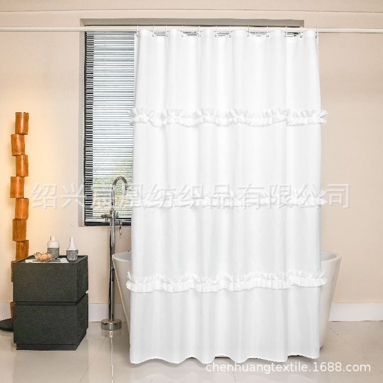 Cross-Border Manufacturer White Shower Curtain Wholesale Blocking Lace Polyester Shower Curtain