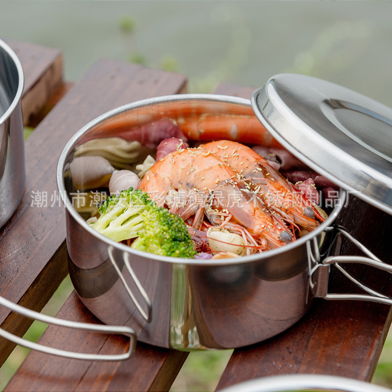 Outdoor Camping Cookware Set Portable Set Camping Cooking Utensils Picnic Equipment Supplies Picnic Self-Driving Tour Stainless Steel