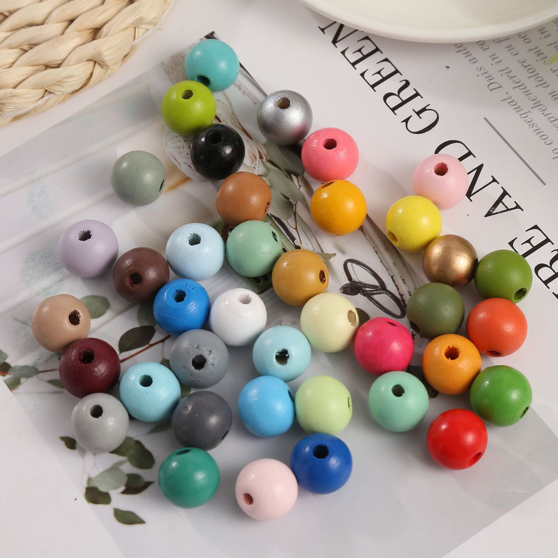 Factory Amazon children's Beads 10-20mm color wood beads Wood round wood beads loose beads wood beads beaded diy accessories