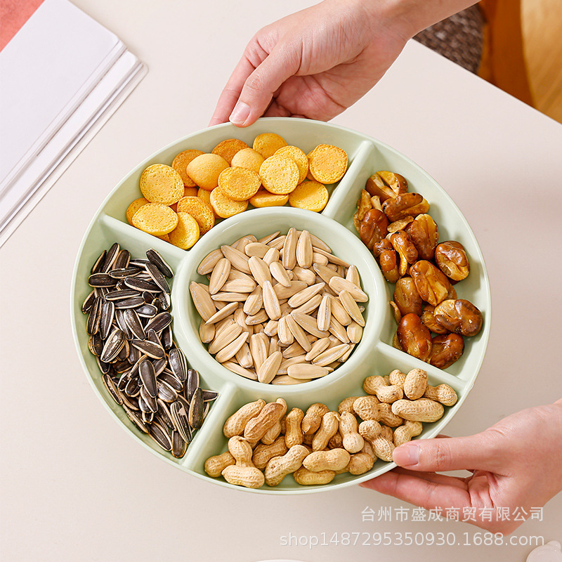 Plastic split snack plate food grade round five-grid melon seeds nut snack plate wholesale annual dried fruit plate