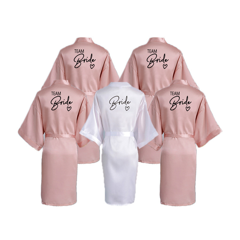 European and American Cross-Border Bride Team Bridal Group Dressing Gown Ladies Nightgown Wedding Makeup Wedding Imitation Silk Bathrobe