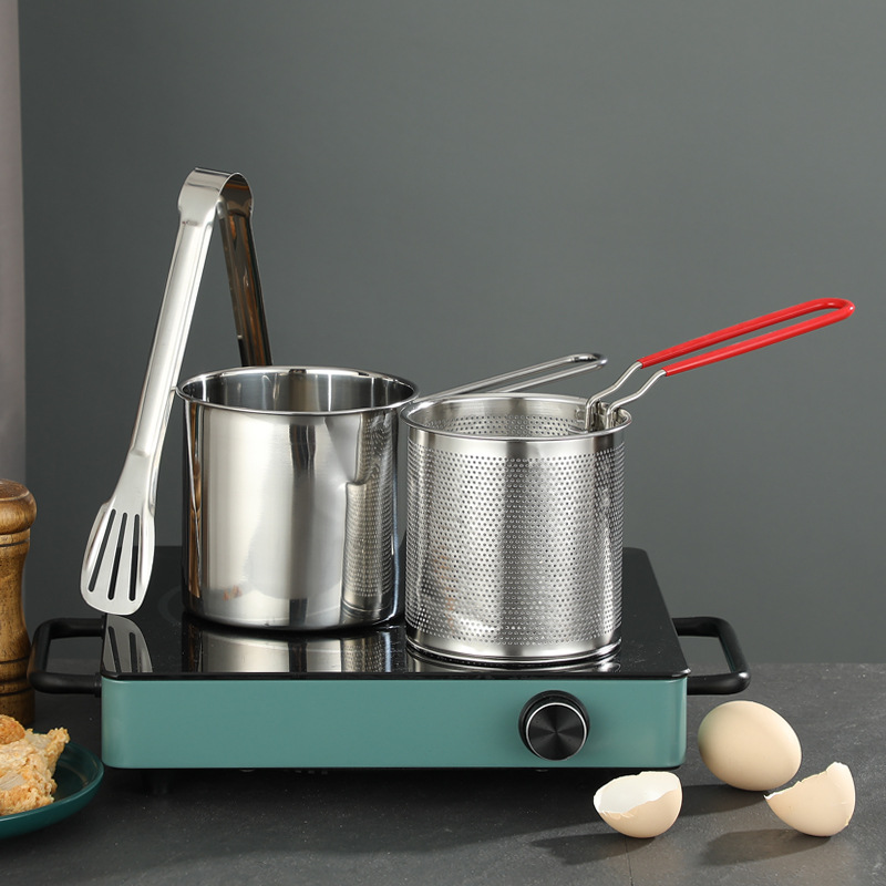 Cross-Border Deep Fryer, Household Small Fryer, Oil-Saving Noodle Cooker, Oil Pan, Skewer Frying Pan, Non-Coated Fryer, Small Deep Pot Wholesale