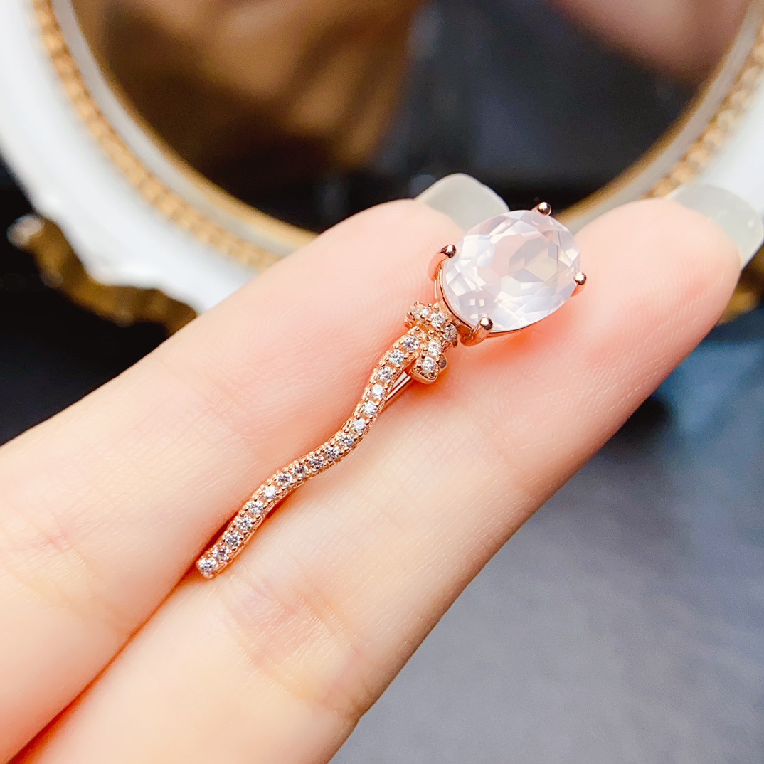 New natural pink crystal brooch S925 silver inlaid main stone 8*10mm Joker net red explosions women's jewelry wholesale