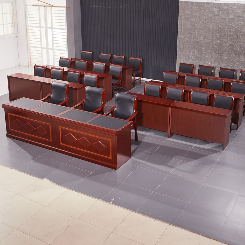 Double conference table meeting room table and chair walnut solid wood leather strip training table and chair paint 1.2 m meeting table