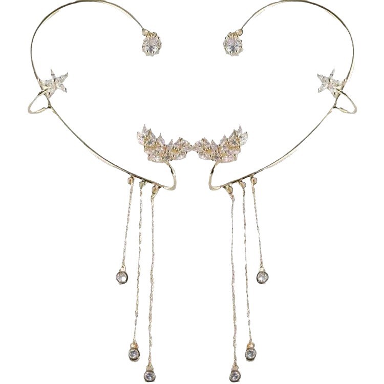 Flower Tassel Ear Cuff Ear Hook with Diamond Wheat Ear Cuff Without Piercing Niche Super Fairy Elegant High-End Earrings