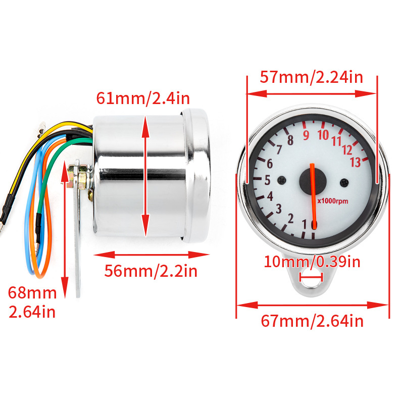 Motorcycle Electronic Tachometer Modified Inductive Tachometer Pointer Type White Chassis Instrument Tachometer 5-Wire