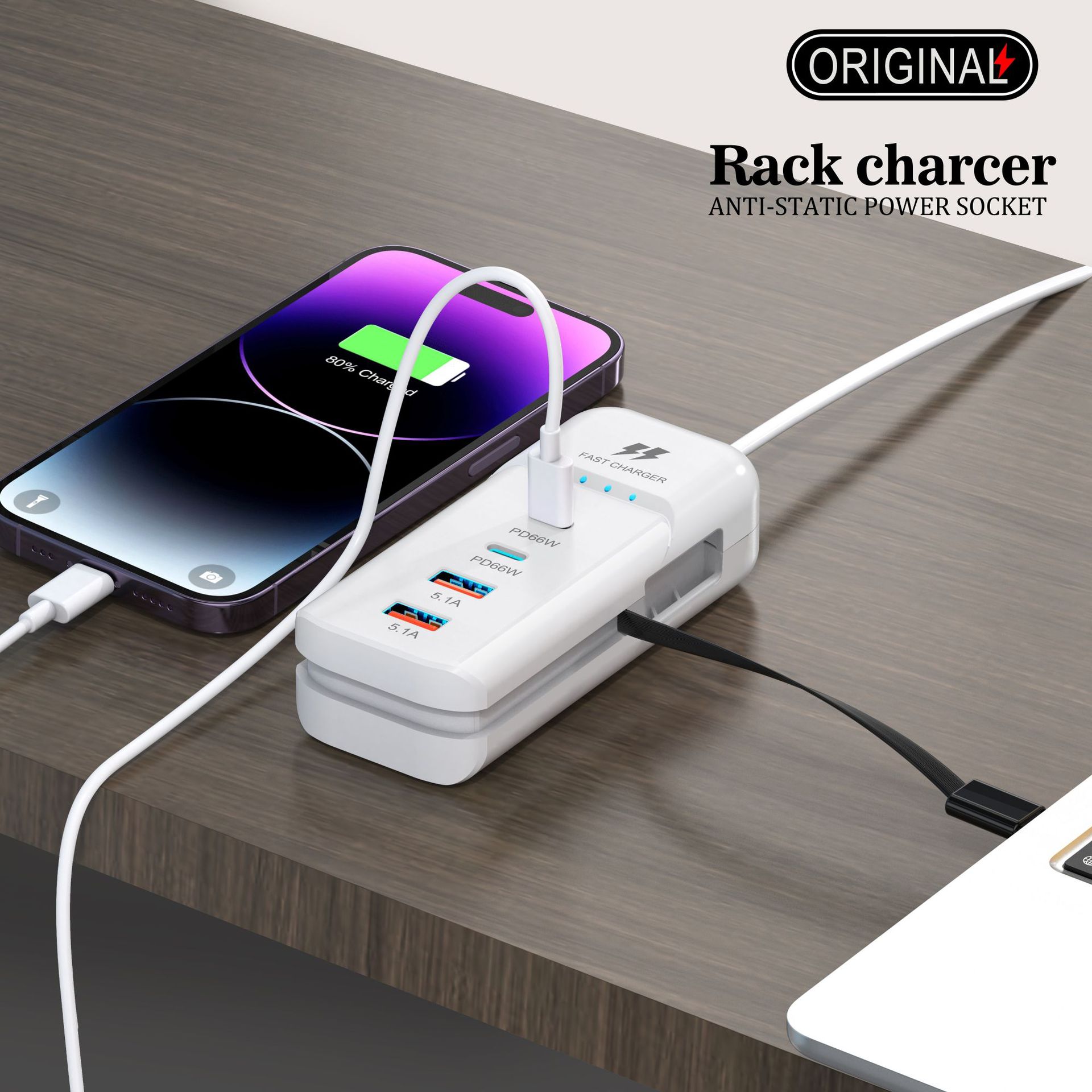 New Mobile Phone Charger Row 4Usb Multi-Port Dual Pd Fast Charging Head Universal with Type-C Socket Extension Cord