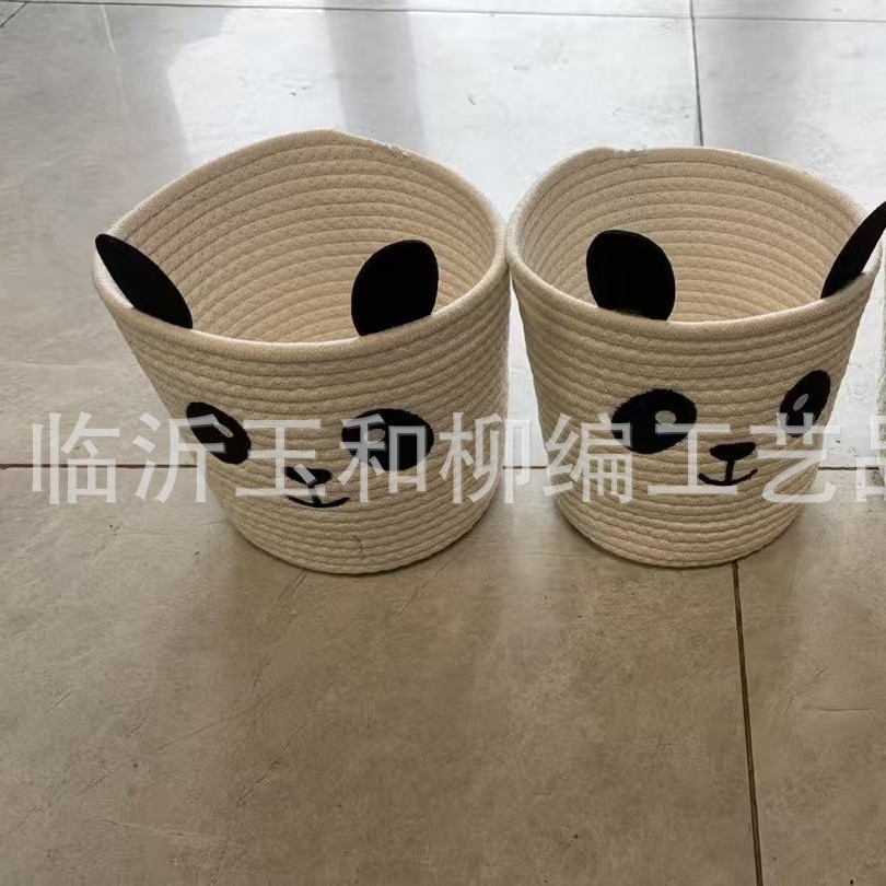 Cross-Border Cotton Rope Woven Dirty Clothes Basket Cotton Thread Dirty Clothes Basket Storage Basket Clothing Toy Storage Basket Sundries Household Cartoon