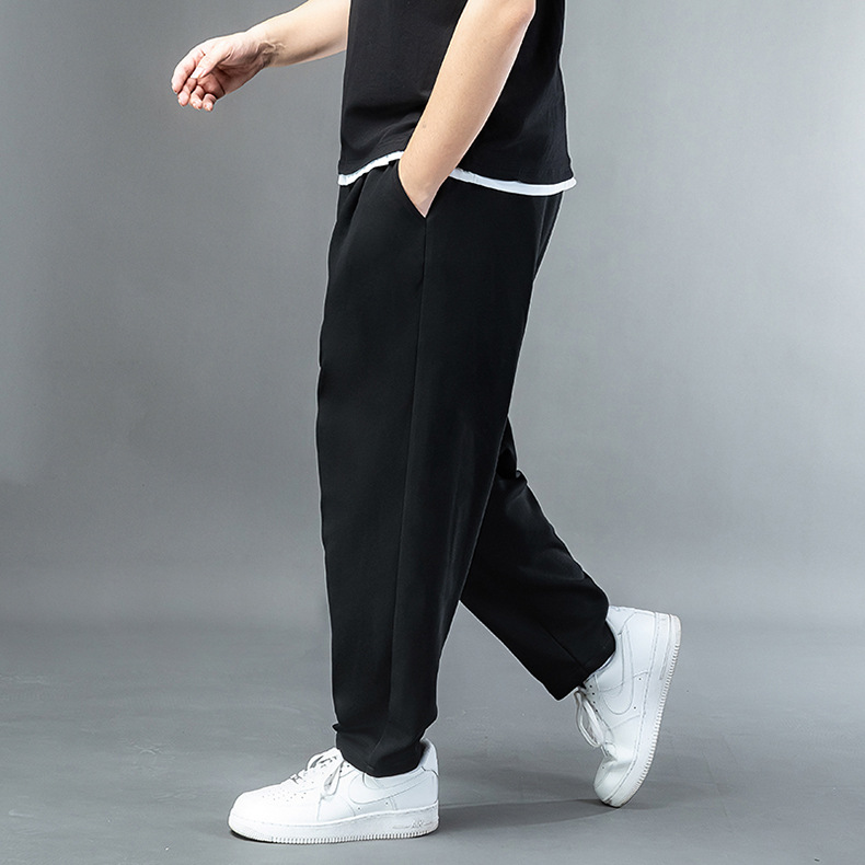 74846-Pure-Black-732 High Waist Small Feet Straight-Leg Trousers Mcvilly Men's Fat Man Casual Plus Size