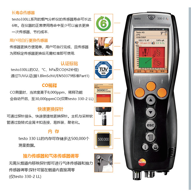 Testo Testo330Ll Three-Component Flue Gas Analyzer Heating System Detection Professional Flue Gas Analyzer