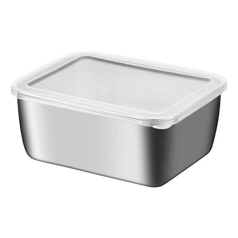 Stainless Steel Fresh-keeping Box with Lid Rectangular Refrigerator Special Storage Box Picnic Dumpling Box Outdoor Portable Box