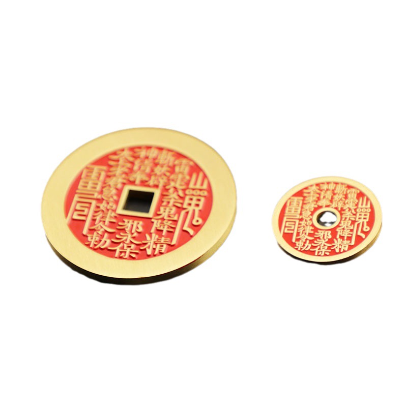 Brass Cinnabar Mountain Ghost Flower Antique-Style Square-Hole Copper Coin Wholesale Eight-Trigram Pendant Car Hanging Ornament Vintage Flower Ornament