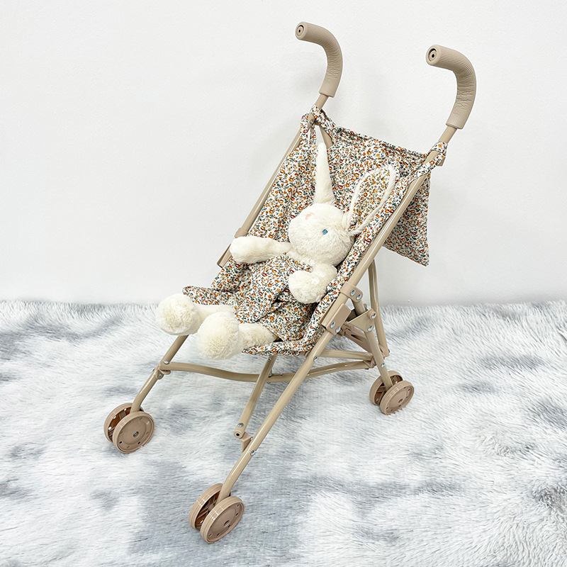 Vintage Ins Nordic Style Toy Baby Walking Artifact Cute Small Floral Doll Cart Simulation Baby Carriage