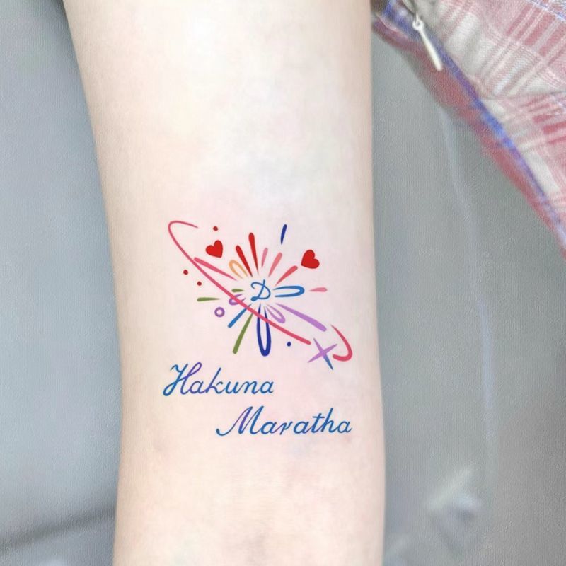 Painted Fireworks English Letters Inspirational Phrases Arm Waist Colorful Tattoo Stickers for Women Waterproof Long-Lasting Artificial Tattoos