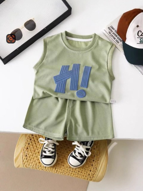 New Children's Clothing Summer Children's Casual Suits Loose Clothes Boys Short-Sleeved Waffle Baby Summer Wholesale