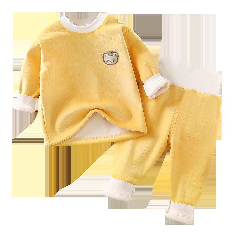 Baby plus velvet suit children's high waist thermal underwear baby autumn clothes long pants spring and autumn men's and women's pajamas autumn and winter