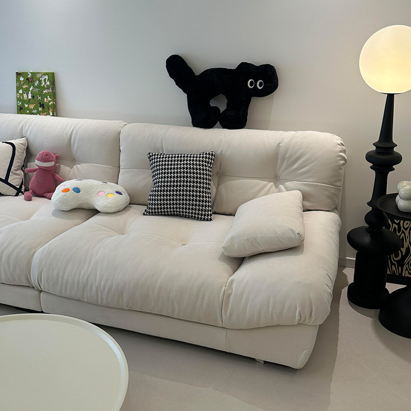 French-Style Cream Cloud Straight Sofa for Living Room, Small Apartment, Modern Light Luxury, Simple Internet Celebrity Sailboat Fabric Sofa