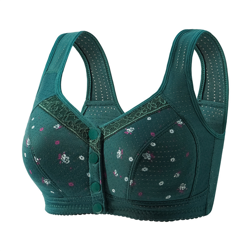 Cross-Border Multi-Color Popular Mother's Underwear Front Button Bra Without Rims Side Tightening Vest Cotton Bra for Middle-Aged and Elderly Women