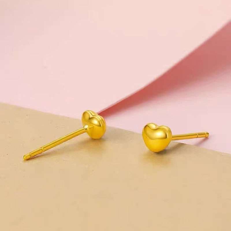 18K Gold Heart Earrings Au750 Simple Ear Piercing Peach Heart Women's Earrings Heart-Shaped Earrings Xiaohongshu Live Broadcast Hot Style