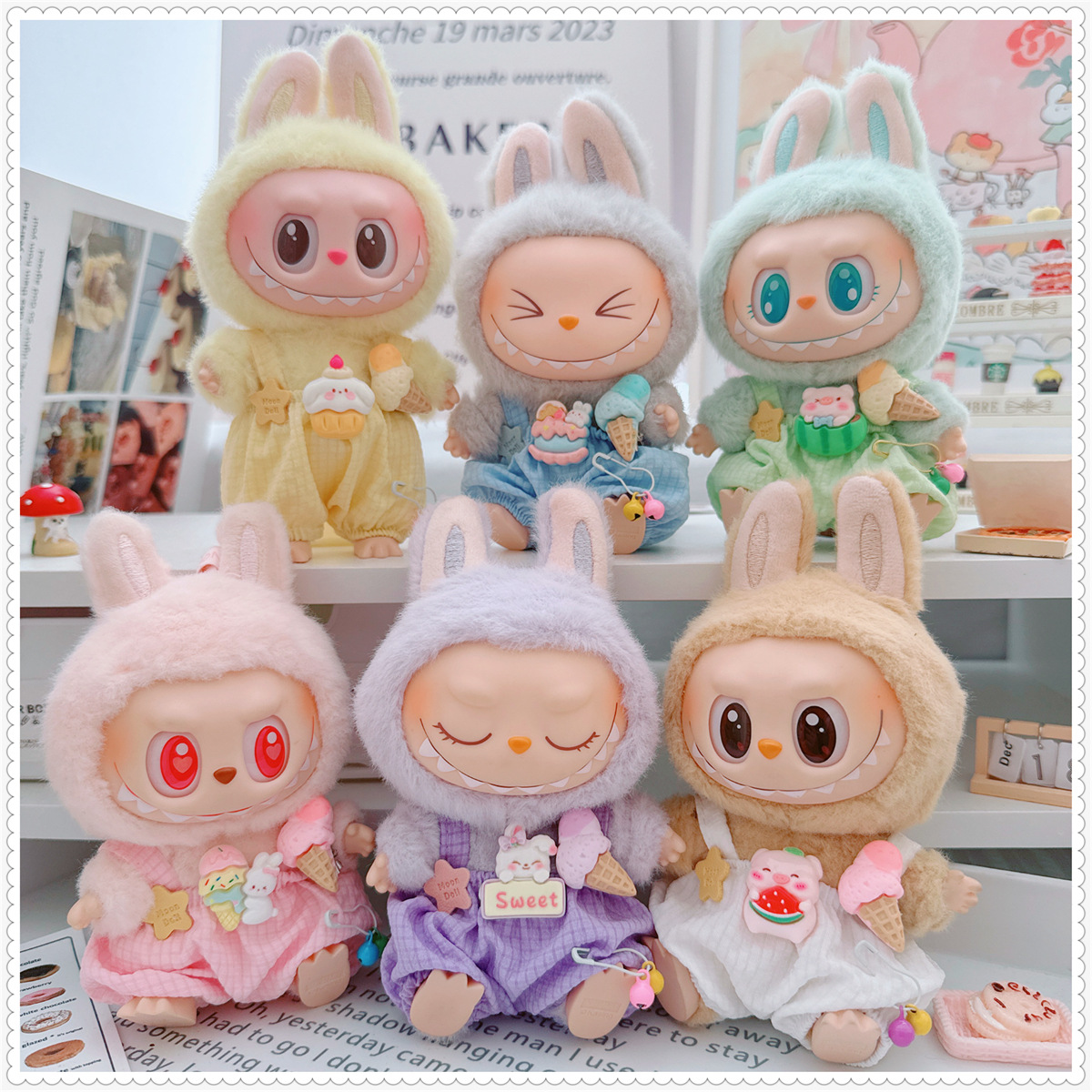 10cm Baby Clothes 15cm Shirt Dense Checkered Overalls Cotton Doll Clothes Labubu Pendant Dress Up