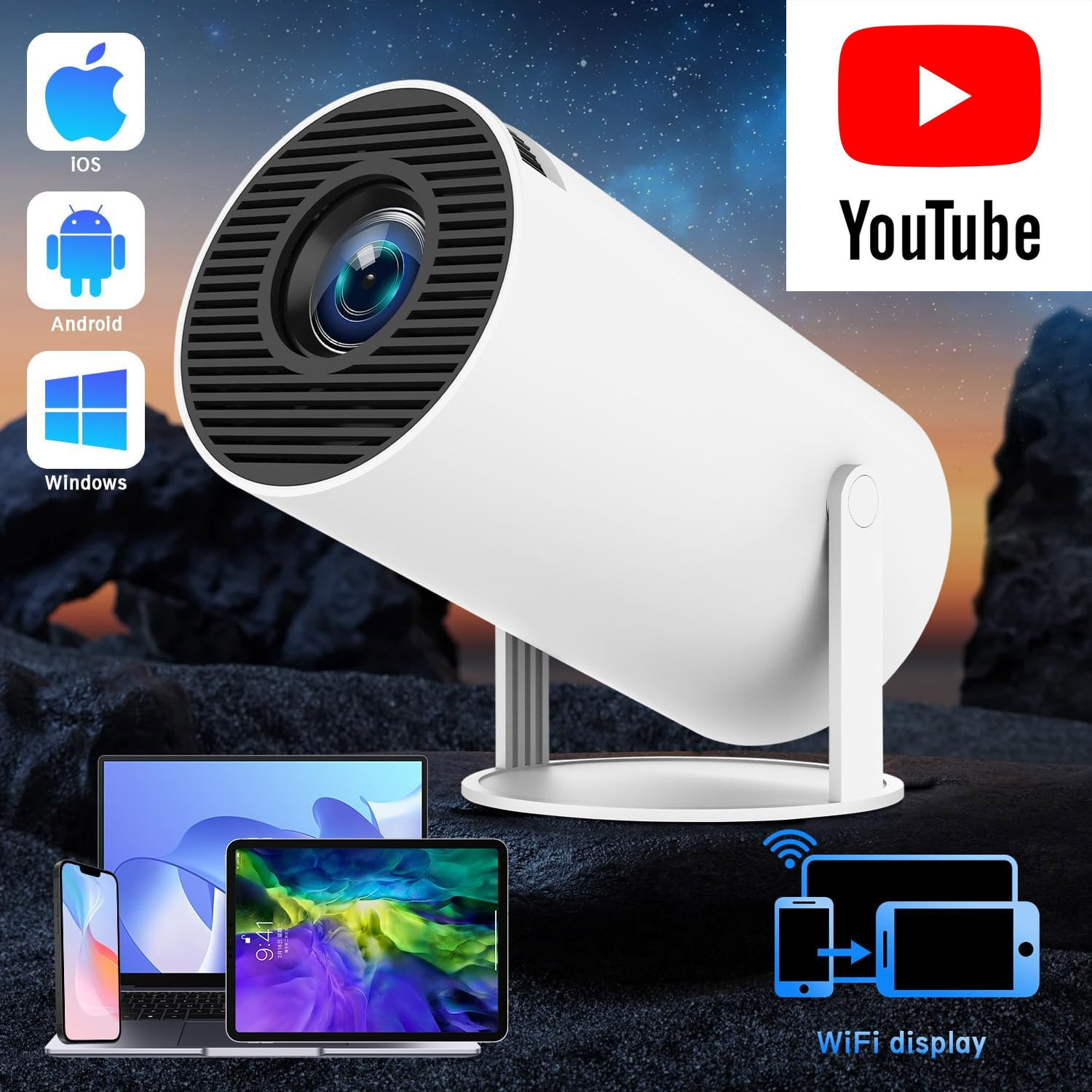 Cross-Border Hy300Pro Same-Screen Version Portable Mini Home High-Definition Projector Barrel Projector Factory Youtube