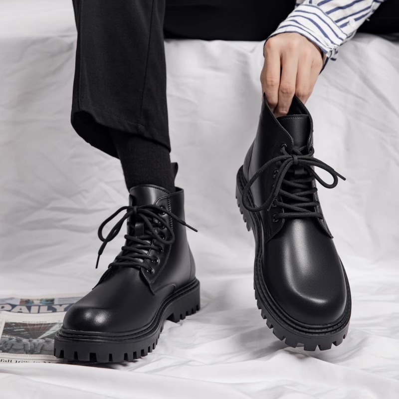 2025 Autumn New Men's Leather Boots Autumn New British Style Martin Boots Men's Boots Leather Solid Color Black
