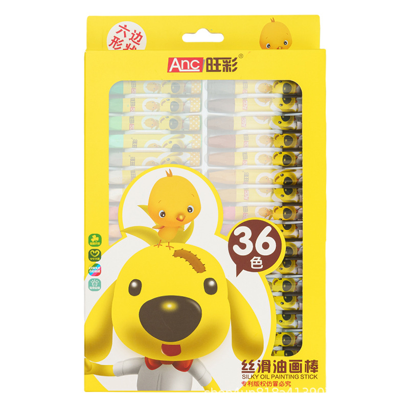 Wangcai oil painting stick children's crayon 12 color creative cartoon 36 color crayon painting set oil painting stick factory cross border