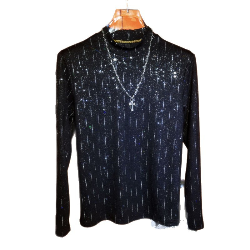 2025 Men's Autumn and Winter New Slim Fit Fashionable Versatile Star Print Long Sleeve Crew Neck Sweatshirt