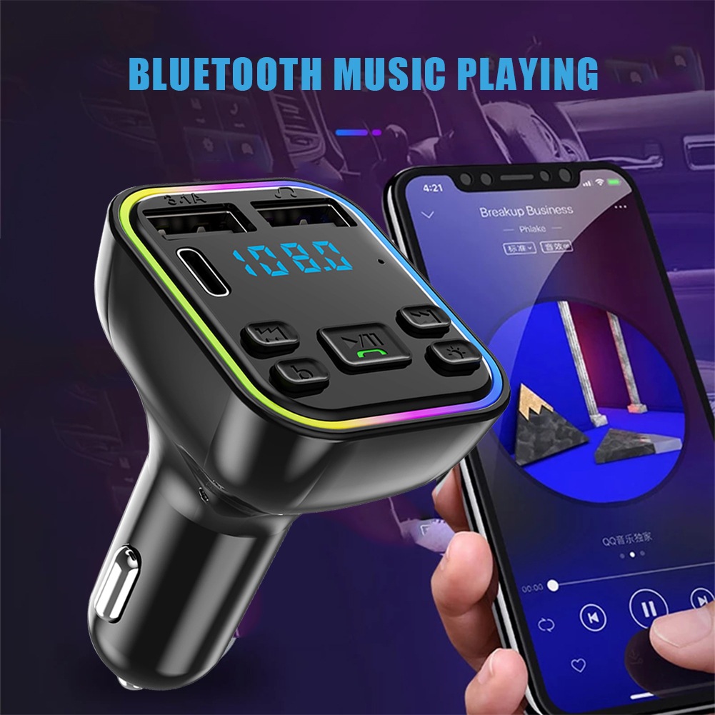 Popular Lantern Car Bluetooth Mp3 Hands-Free Player Car Fm Transmitter Type-C Bluetooth Dual USB Car Charger