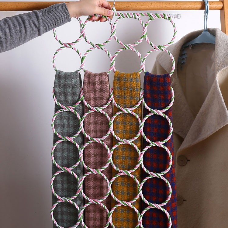 Scarf Hanging Rack Ring Hanger Color Rattan 28 Ring Silk Towel Rack Belt Storage Scarf Hanging Paper Rattan Hanger