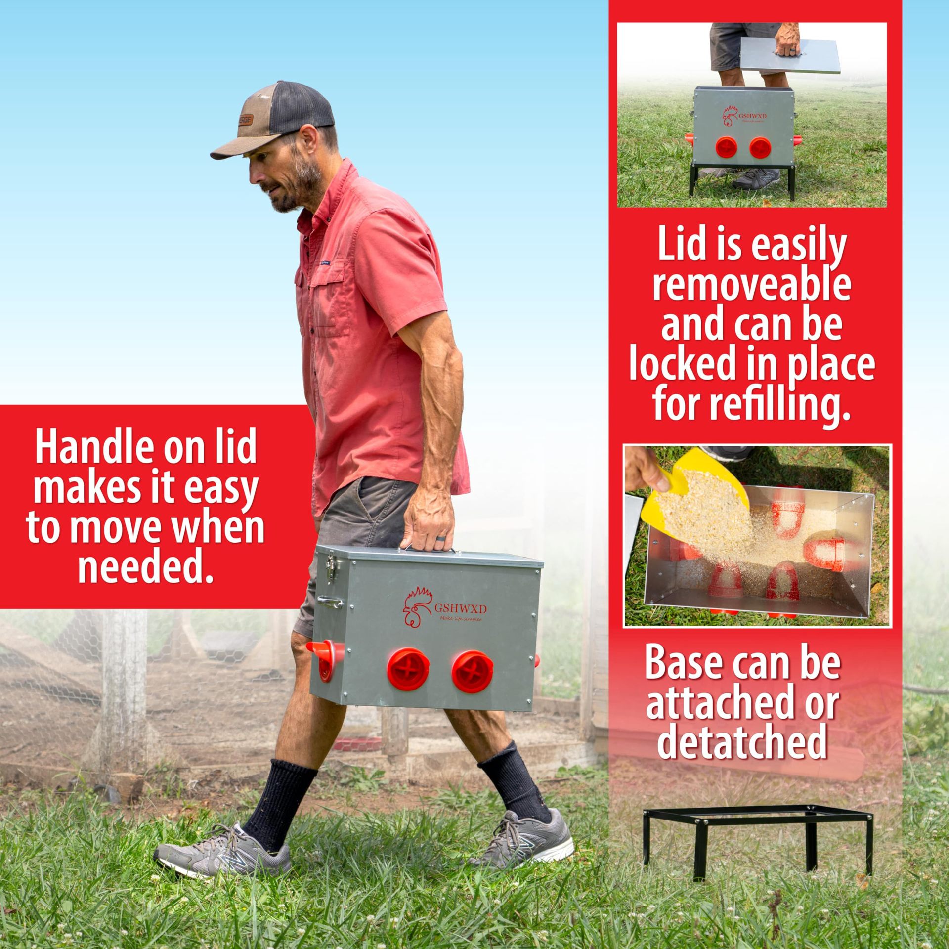 Cross-Border Hot Selling Galvanized Chicken Feeder, Waste-Free Split Metal Poultry Feeder, Large Capacity Portable