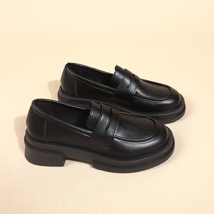 College Korean Style Small Leather Shoes 2024 Autum New Retro Thick-soled Loafers One-step Taizhou Loafers for Women