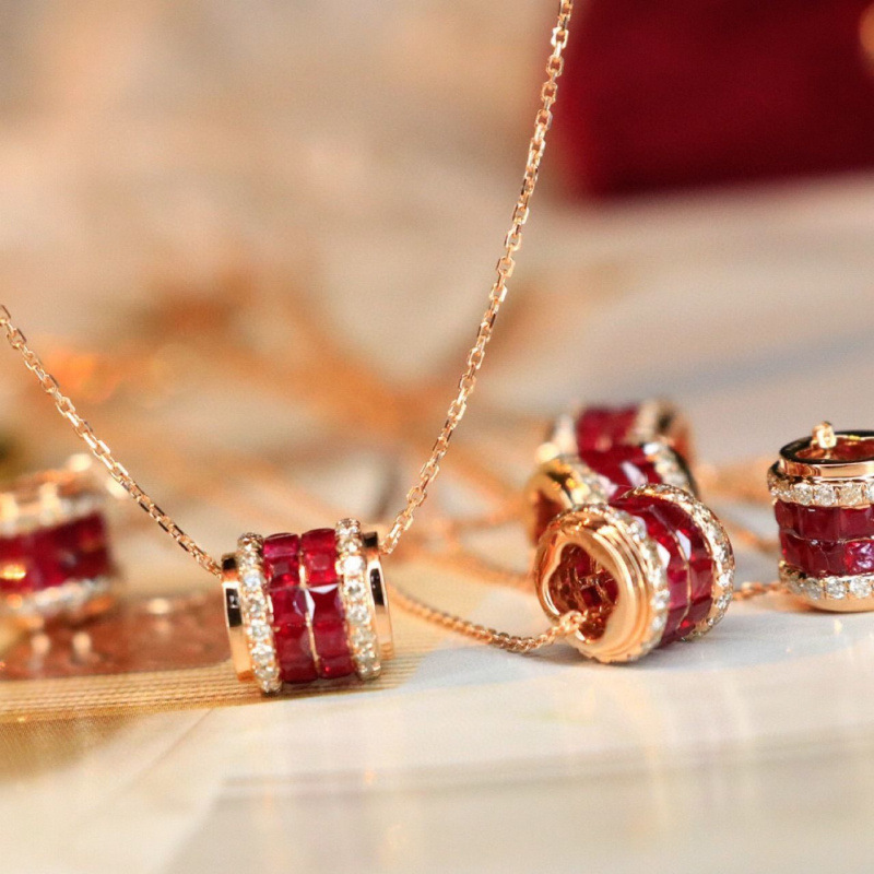 Аутентичное новое доступное роскошное ожерелье с рубином, 925 стерлинговое серебро, позолота, бриллианты, женские украшения, популярные новые стили