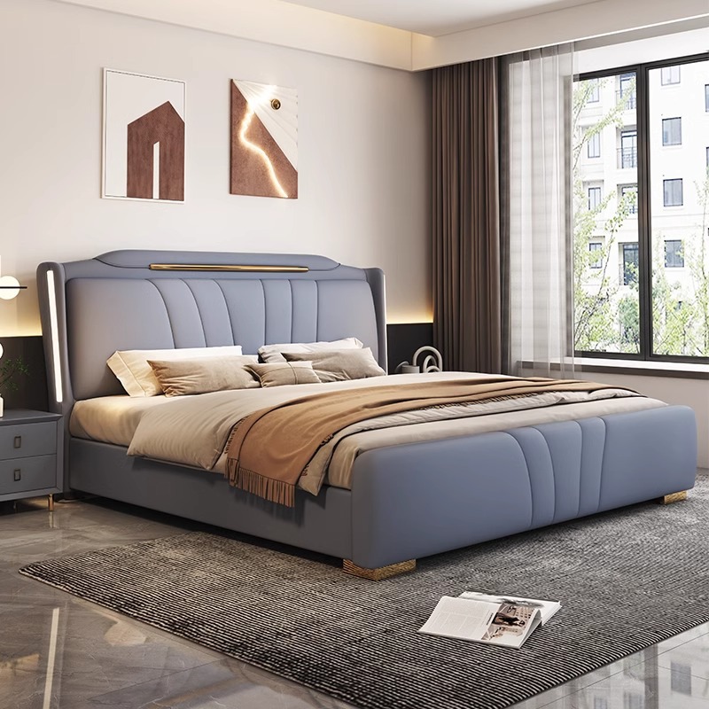 Modern High-End Upholstered Bed, Simple and Stylish Master Bedroom Double Bed with Multifunctional Storage, 1.8m Leather Bed Drawers for Wedding