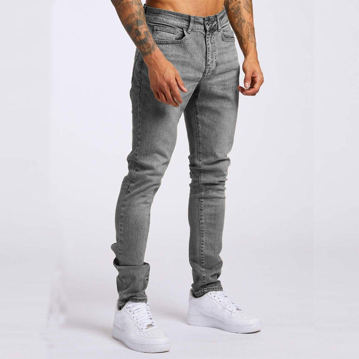 Temu European and American Style New Denim Men's Pants Cross-Border Ins Slim Fit High Stretch Denim Skinny Pants for Men