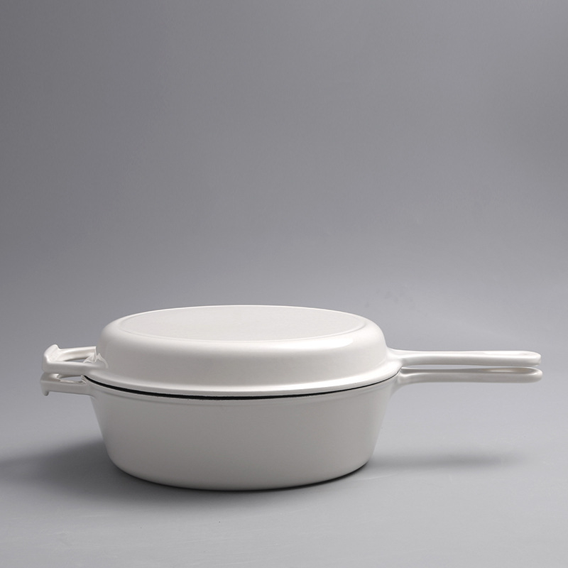 Cross-border Amazon Cast Iron Enamel Pot Two-in-one Single Ear with Handle Dual-purpose Thickened Bread Pot Dual-purpose Frying Soup Pot