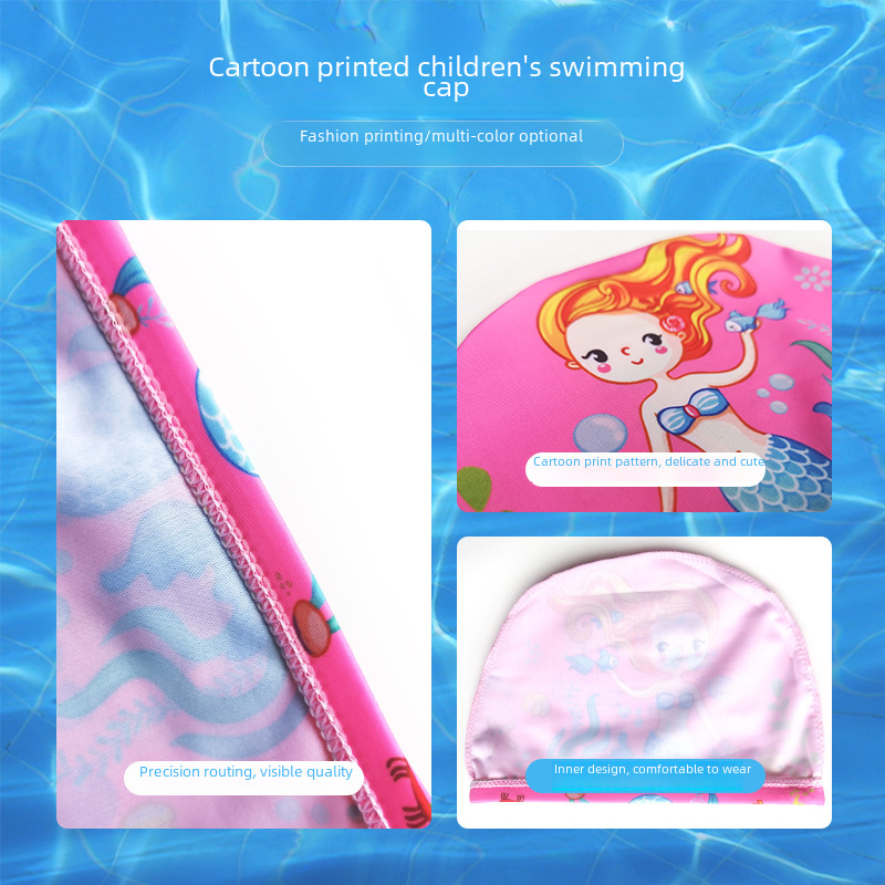 Manufacturer in stock card children's swimming cap boys and girls not tight head ear protection cute swimming cap baby hat cloth in stock
