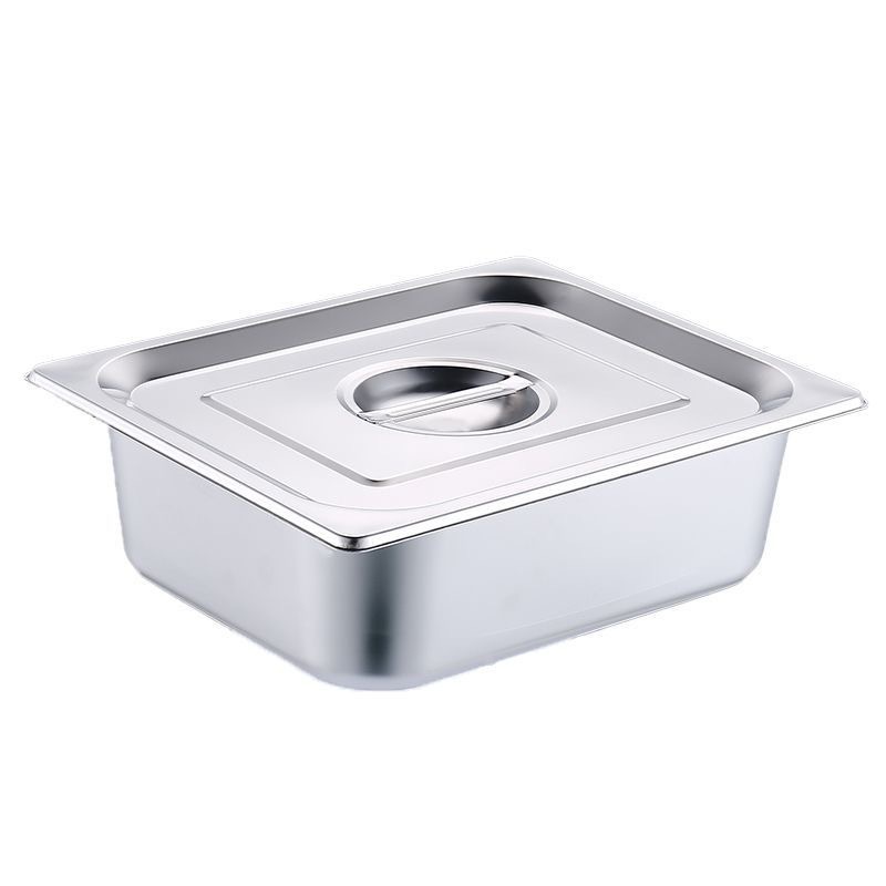 Stainless Steel Basin Rectangular Portion Basin with Lid Square Basin Fraction Plate Fast Food Cart Box Meal Basin Milk Tea Shop Jam Box