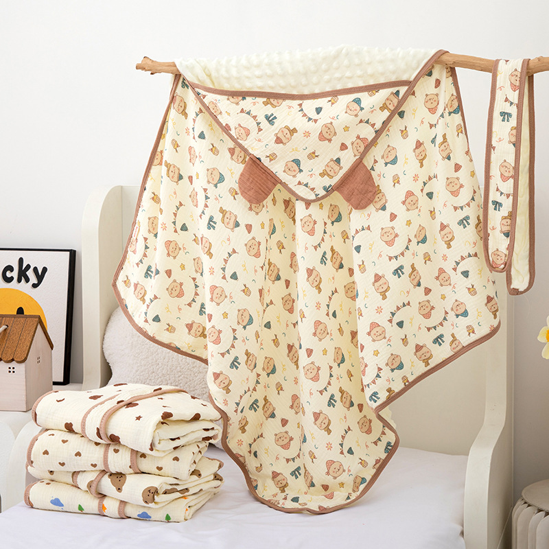 Одеяло для новорожденных, чистый хлопок, помятое, с капюшоном, пеленка для роддома, ветронепроницаемое одеяло для весенних и осенних прогулок