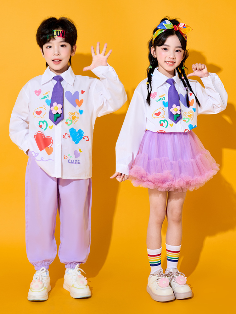 Children's Cheerleading Costumes, Primary School Students' Sports Meeting Uniforms, Heart Long-Sleeved Shirts, Kindergarten Chorus Performance Costumes