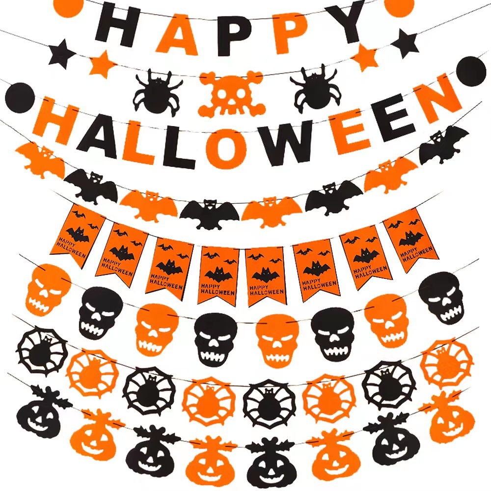Хэллоуинский флажок для праздника, украшение с тыквой, черепом и призраком, фетровый флажок с цветами
