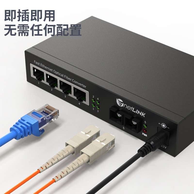 Netlink Fiber Optic Transceiver Htb-Gs-03/4Ge-M Gigabit 1 Optical 4 Electrical Multimode Dual Fiber One